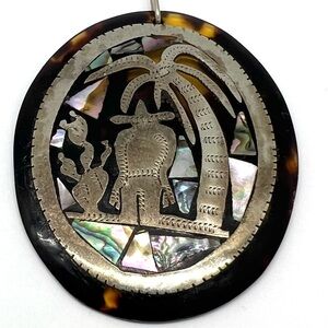 Vintage Mexican Silver Tone Abalone Shell Pendant